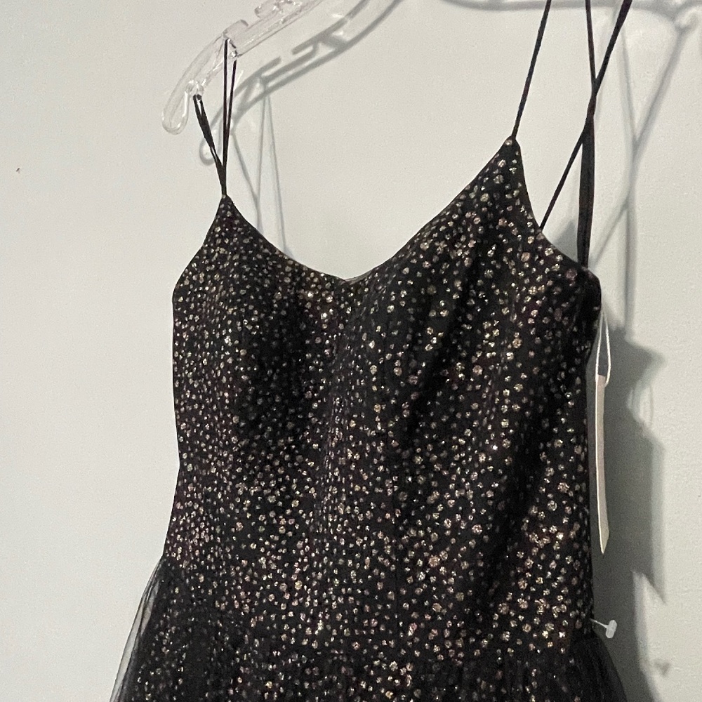 Madison James Prom Black and Gold Prom Dress